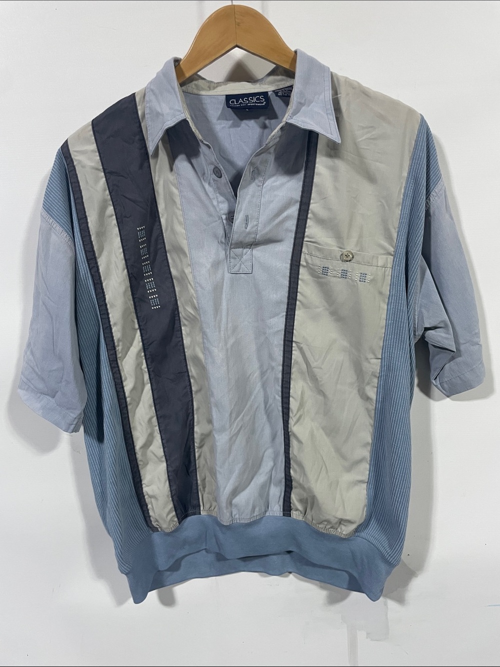 Vintage Classic Men's Panel Polo in Light Blue, Navy & Gray